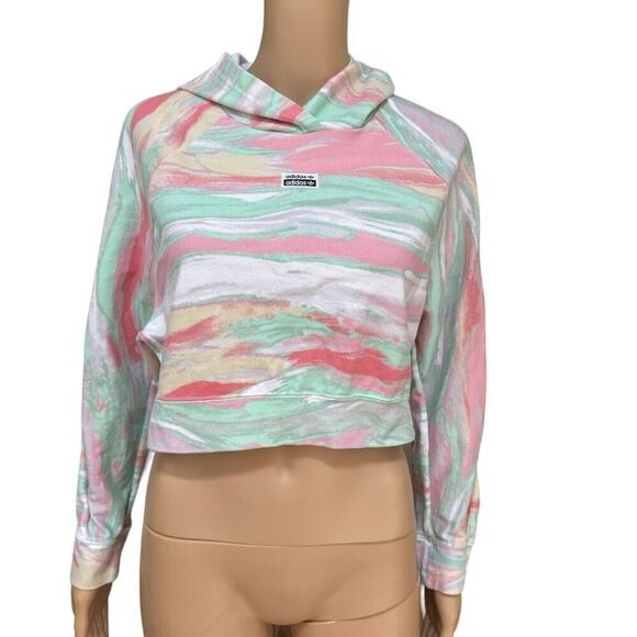 Adidas Original 100% cotton marble/Multicolor Logo Crop Top Sweatshirt Size XS - Picture 2 of 8